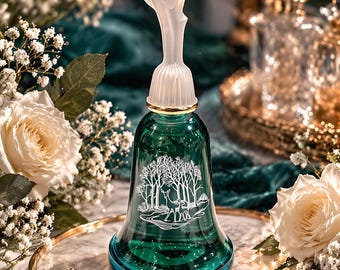 Vintage Avon Moonwind Cologne Bottle – Full 4 oz – Deer Stopper Perfume – Green Glass Bell Bottle – Woodland Vanity Decor
