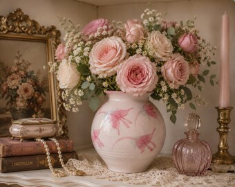 Vintage Jon Tury Studio Art Pottery Vase – Handcrafted Pink Floral Ceramic Vase – Signed Art Pottery – Cottagecore Decor