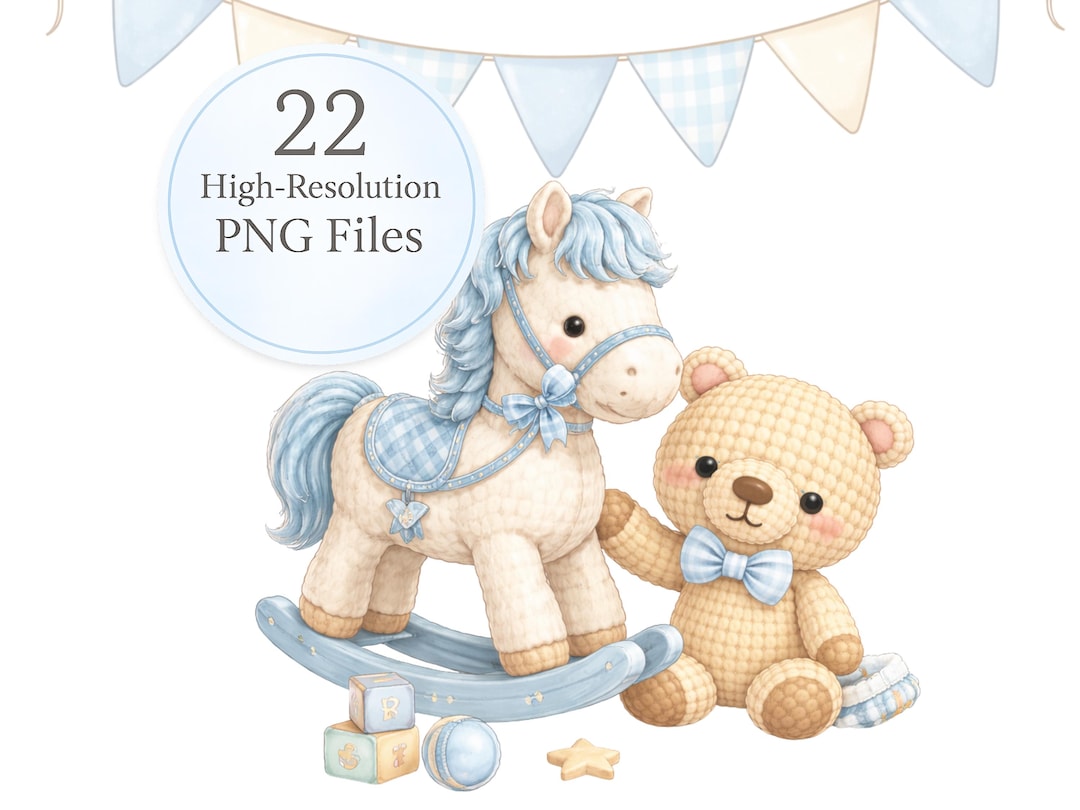 Teddy Bear Baby Shower Clipart Bundle – Watercolor Boy Nursery Graphics ...