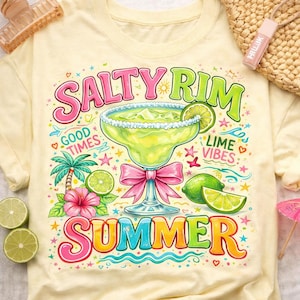 Salty Rim sommartröja PNG | Margarita sommartröja design | Tjejresa strandsemester grafik | Drinktröja vid poolen