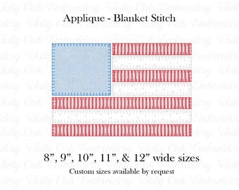 USA Flag Applique Blanket Stitch Embroidery Design, Fourth of July, Independence Day, Memorial Day, Patriotic | Large Sizes | Digital File