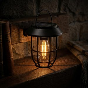 Linterna solar colgante: Lámpara de pared LED impermeable para jardín, patio o camino (con sensor de movimiento).