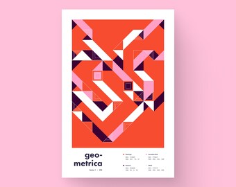 Impresión artística geométrica rosa coral / Decoración de pared abstracta y llamativa / Geométrica n.° 12