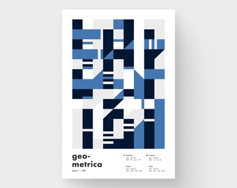 Impresión de cuadrícula geométrica azul marino / Arte mural abstracto moderno / Geométrica n.° 30