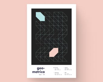 Impresión artística de cuadrícula isométrica negra / Decoración de pared geométrica minimalista / Geométrica n.° 15