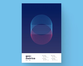 Impresión de arte óptico azul oscuro / Póster de líneas geométricas minimalistas / Geométrica n.° 08