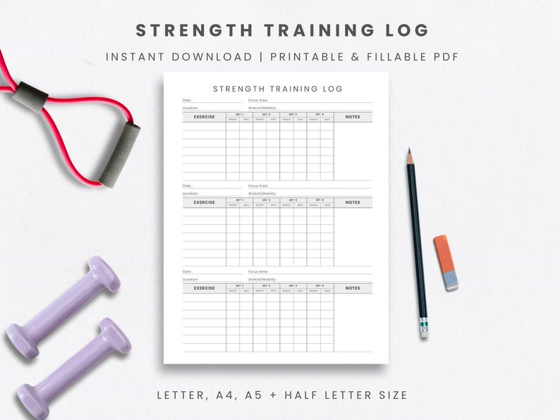 Strength Straining Log Printable Daily Workout Tracker for Strength and Weight Training, Minimal Fitness ...