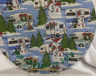 Homemade Plate With Camper And Snowmen Home Away From Snow