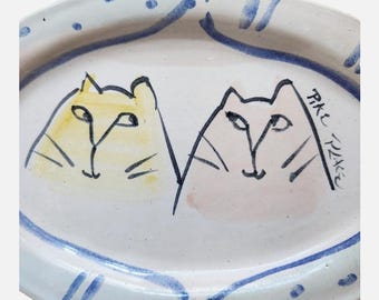 Stoneware Serving Platter Plate 2 cats