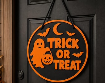 Letrero de puerta de Halloween STL, Truco o trato (archivo de impresión 3D 3MF)
