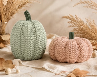 Conjunto de calabazas tejidas (archivo STL), decoración acogedora de otoño, archivo para impresión 3D de otoño, centro de mesa para Acción de Gracias.