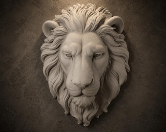 Archivo STL para decoración de pared con forma de cabeza de león / Descarga de decoración 3D con estampado de animales