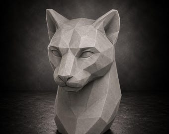 Cabeza de gato de baja poligonalidad (STL), escultura felina geométrica, archivo moderno para impresión 3D.
