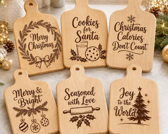 Paquete de archivos SVG para tablas de cortar navideñas, 6 diseños navideños para cocina, archivos digitales para grabado láser.