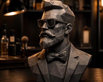 Busto de caballero de baja poligonalidad (archivo STL) – Modelo para impresión 3D para decoración moderna.