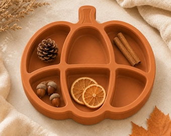Archivo STL de bandeja de calabaza, organizador de otoño de seis compartimentos, decoración de Halloween, descarga para impresión 3D