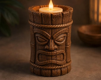 Portavelas LED Tiki STL, Soporte para velas de té con forma de tótem tropical, Archivo de impresión 3D