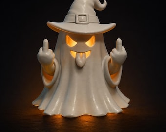 Cubierta para vela con diseño de bruja grosera y fantasma (archivo STL), decoración de Halloween con dedo medio (archivo para imprimir en 3D)