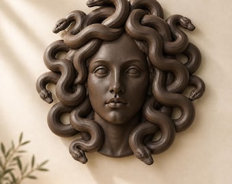 Lámina decorativa de Medusa (archivo STL), impresión 3D de mitología griega, escultura de serpiente gótica, decoración clásica imprimible.