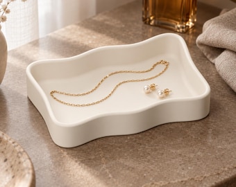Tray STL, Wavy Rectangle Jewelry Dish, Modern Catchall Organizer 3D Print File, Commercial Use