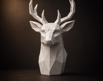 Archivo STL de busto de ciervo geométrico / Escultura animal de baja poligonalidad