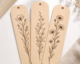Paquete de archivos SVG de marcapáginas botánicos, archivos de marcapáginas florales cortados con láser, regalo de madera para amantes de los libros