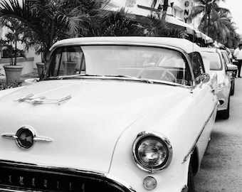 Avalon Hotel Vintage Buick , Art Deco, Black & White Artwork, Vintage Miami, South Beach, Industrial Artwork,  Fine Art Photography 8x12