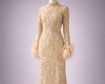 Muslim Wedding Dress Modest Hijab Evening Gown Long Sleeve Sequin Embroidered Dress Islamic Bridal Dress Elegant Maxi Formal Dress