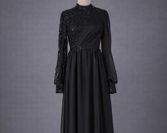 Black Muslim Evening Dress Modest Wedding Dress Hijab Formal Gown Long Sleeve Elegant Islamic Bridal Reception Dress