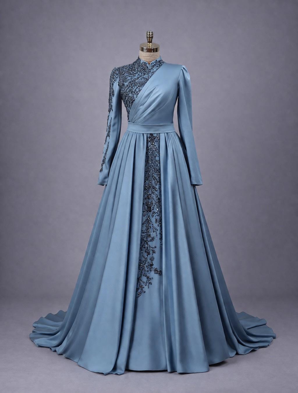 Long Sleeve Dusty Blue Dress - Etsy