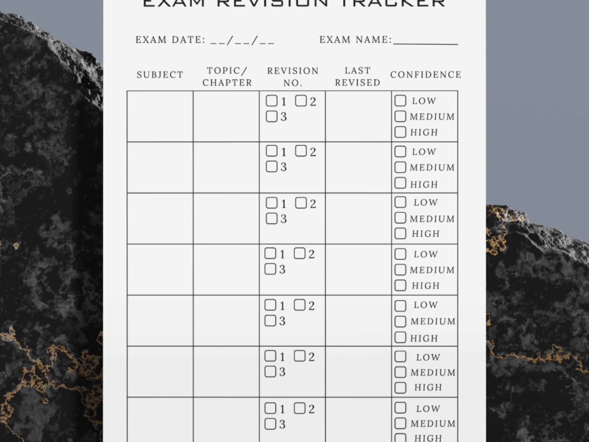 Exam & Test Revision Tracker Printable | Study Planner PDF | Minimal ...
