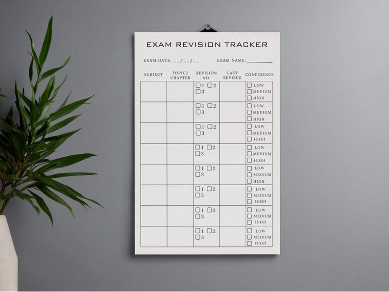 Exam & Test Revision Tracker Printable | Study Planner PDF | Minimal ...