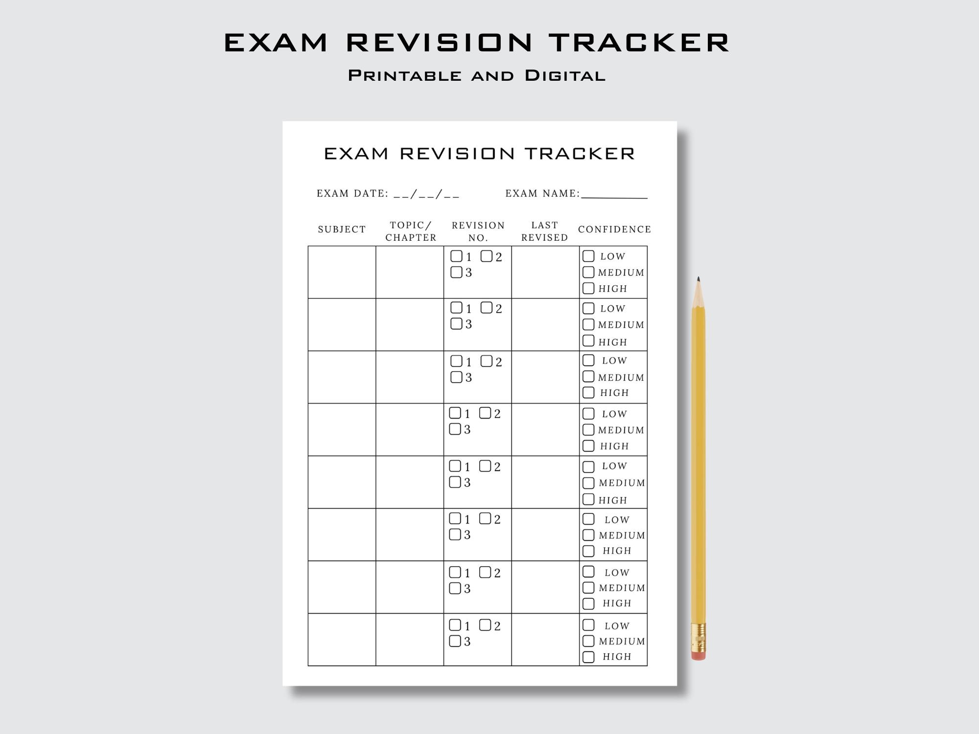 Exam & Test Revision Tracker Printable | Study Planner PDF | Minimal ...