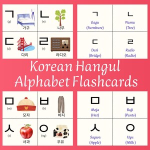 Utskrivbara hangulalfabetskort för barn, koreanska kort för nybörjare, Montessori-hemundervisning, digital nedladdning i PDF-format