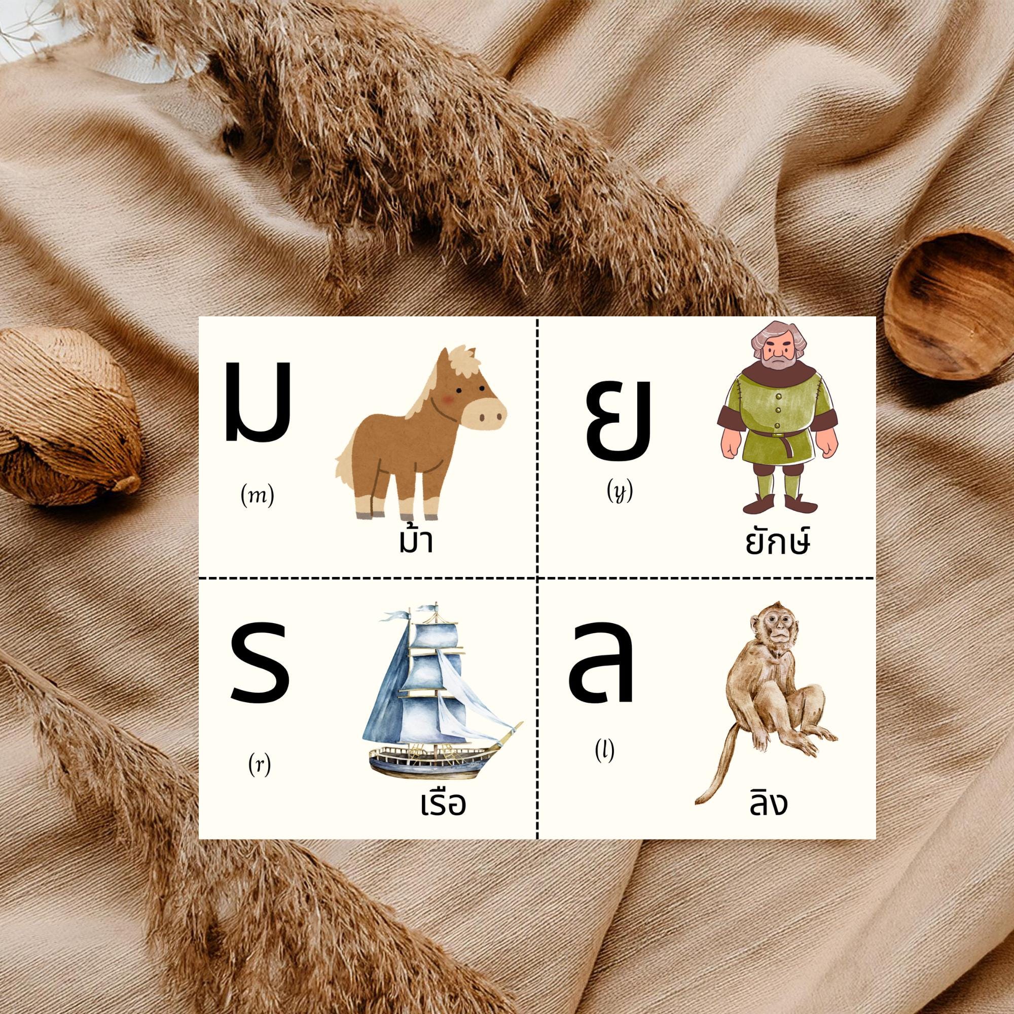 Thai Alphabet Flashcards Printable, Thai Script Learning Cards ...