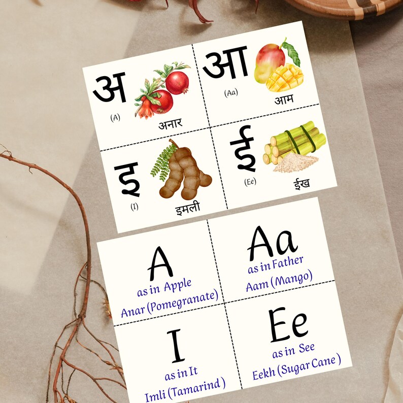Hindi Alphabet Flashcards Printable, Devanagari Flashcards for
