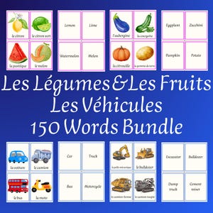 French Fruits Vegetables Vehicles Bundle, Les Légumes Véhicules for Kids, Montessori Printable, Toddler Homeschool PDF, Instant Download