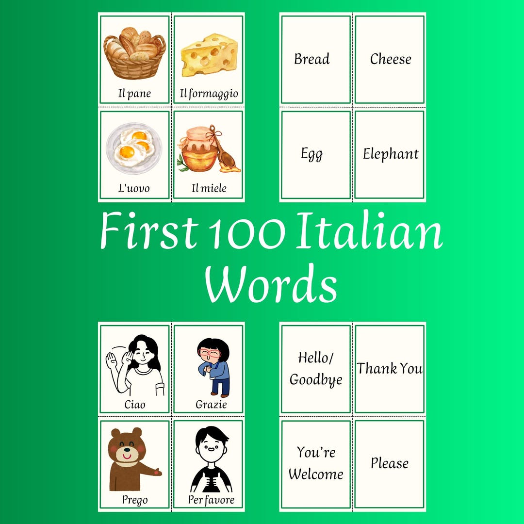 First 100 Italian Words Flashcards, Italian Flashcards for Kids ...