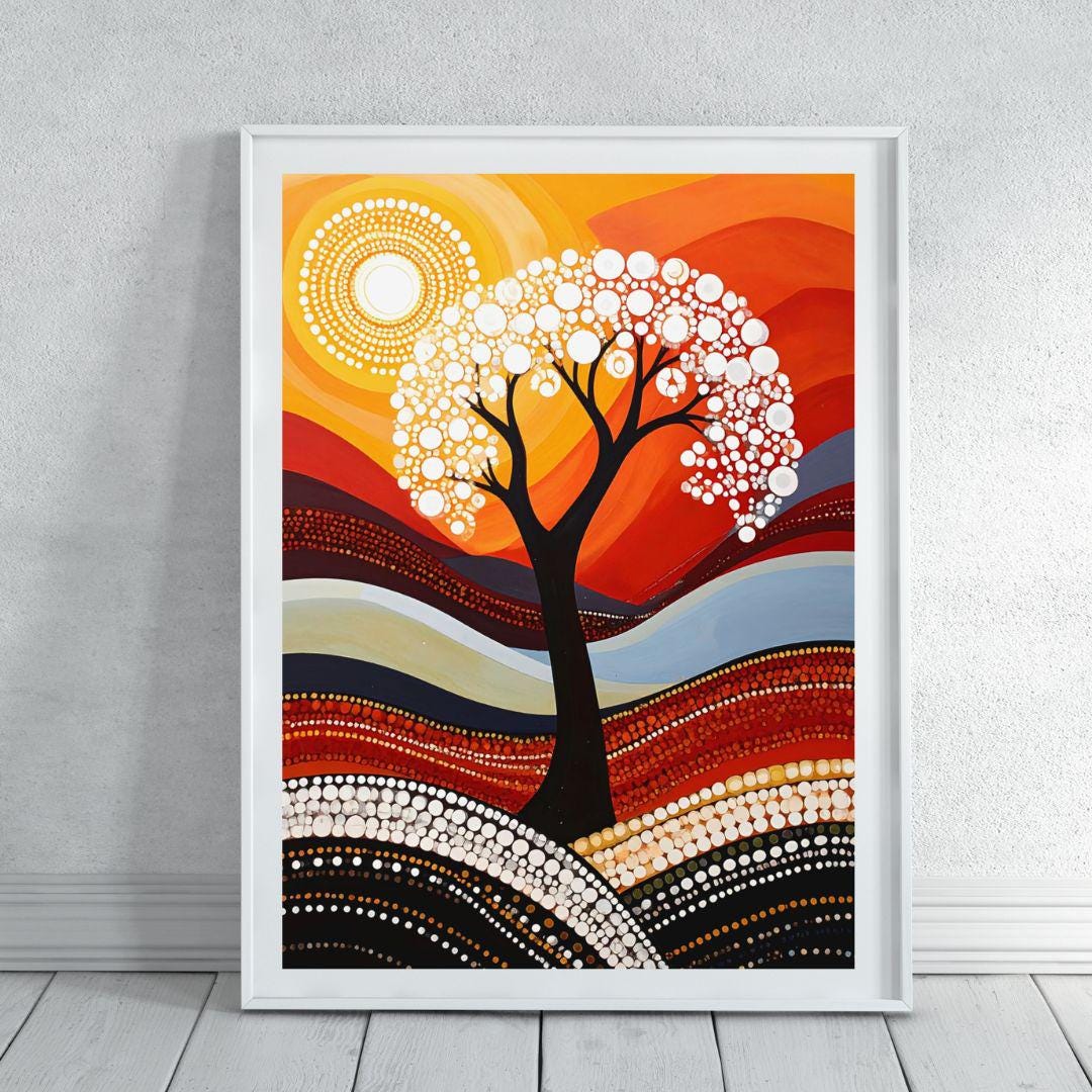 Sublime Tree Poster Abstract Sunset Tree Poster, Whimsical Landscape Wall Art, Colorful ...