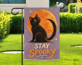 Black Cat Halloween Garden Flag, Full Moon Spooky Yard Decor, Autumn Outdoor Banner
