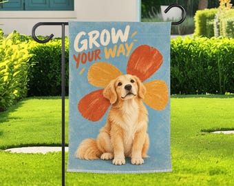 Golden Retriever Garden Flag, Floral Dog Yard Decor, Cute Puppy Outdoor Gift