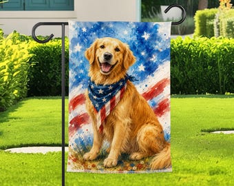 Golden Retriever Garden Flag, Patriotic Dog Yard Decor, Stars and Stripes Puppy Flag, Pet Lover Gift, Summer Porch Lawn Decoration, Dog Gift