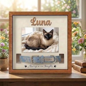 Personalized Cat Memorial Frame with Photo and Collar Display, Custom Pet Remembrance Shadow Box, Sympathy Gift and Loving Keepsake Wall Art