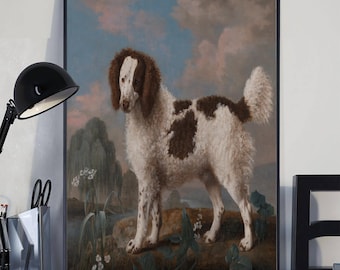 Vintage Dog Painting Poster, Antique Spaniel Portrait Canvas, Classic Hunting Dog Wall Art, Rustic Animal Print For Country Home Decor Gift.