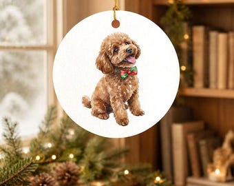 Watercolor Dog Christmas Tree Decor, Festive Puppy Bow Tie Keepsake, Cute Poodle Paper Ornament, Pet Lover Xmas Gift 2026