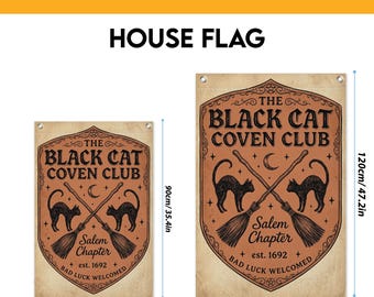 Black Cat Coven Garden Flag, Witchy Broom Yard Flag, Gothic Cat
