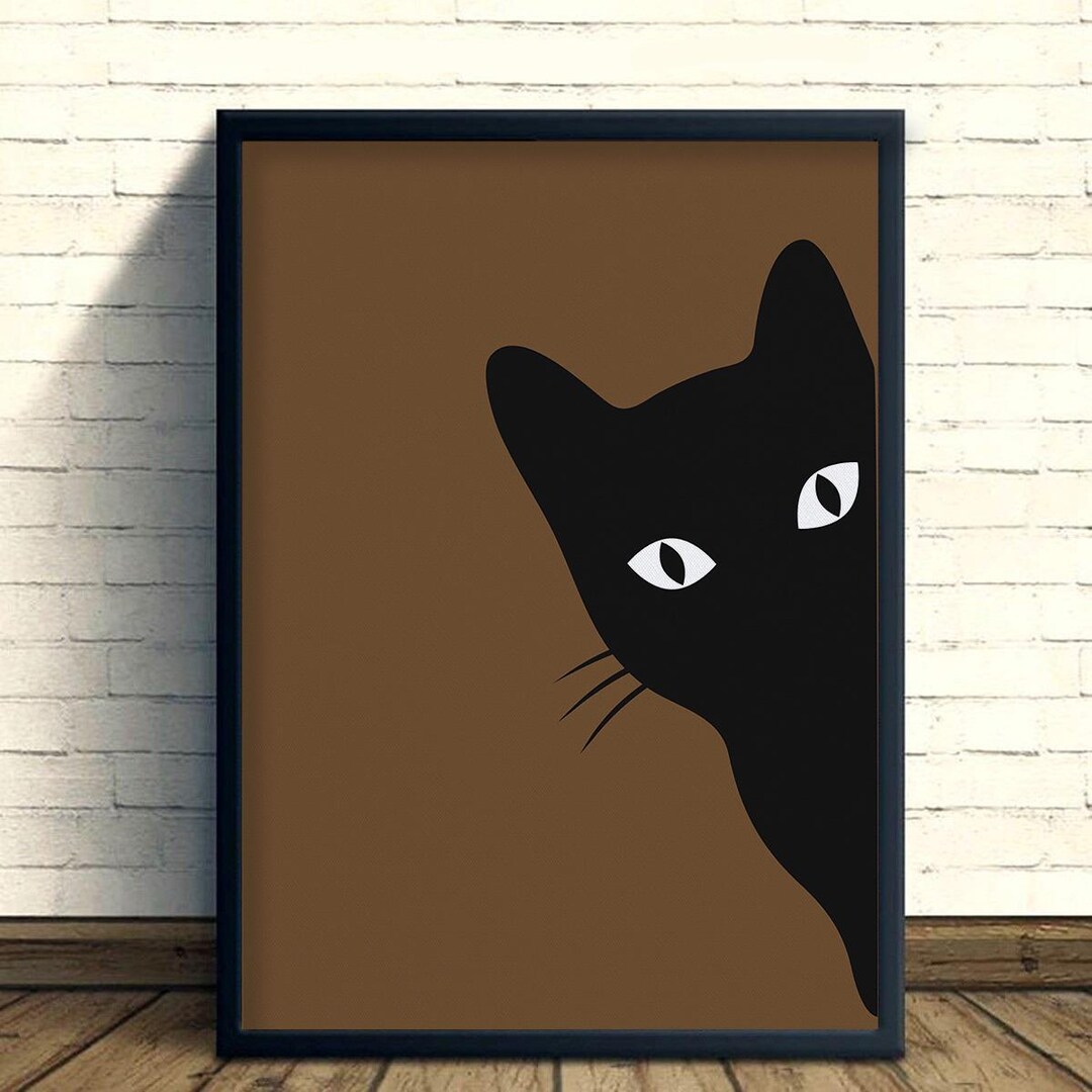 peeking black cat poster, cute cat print, home decor,... Peeking Black Cat Poster for Pet Lovers, Minimalist Feline Canvas Art ...