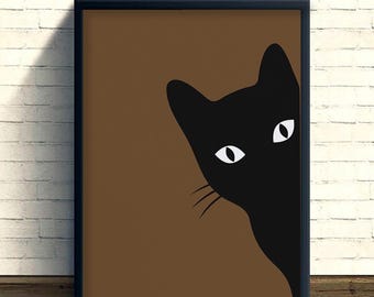 Peeking Black Cat Poster For Pet Lovers, Minimalist Feline Canvas Art, Funny Kitty Wall Decor, Cute Animal Print Gift For Home Decor Canvas