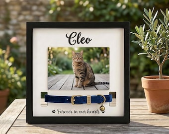 Personalized Cat Memorial Frame With Collar Display, Custom Pet Photo Keepsake Shadow Box, Cat Remembrance Pet Loss Sympathy, Beloved Memory