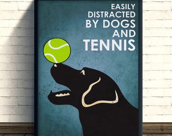 Funny Dog Tennis Poster, Easily Distracted By Dogs And Tennis Wall Art, Sport Humor Canvas, Pet Lover Gift, Minimalist Dog Print Decor Home.
